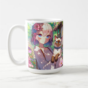 Anime Girl and Siamese Cat Personalised Coffee Mug