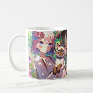 Anime Girl and Siamese Cat Personalized Coffee Mug