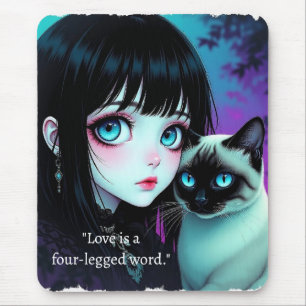 Anime Girl and Siamese Cat Quote  Mouse Mat