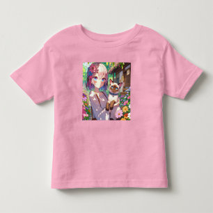 Anime Girl and Siamese Cat Toddler T-Shirt