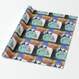 Anime girl and waterfall wrapping paper