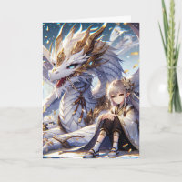 Anime Girl and White and Gold Dragon Birthday