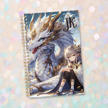 Anime Girl and White and Gold Dragon Monogrammed Planner<br><div class="desc">Personalised anime planner with initials. An anime girl and her white and gold dragon. Pretty manga anime fantasy art.</div>