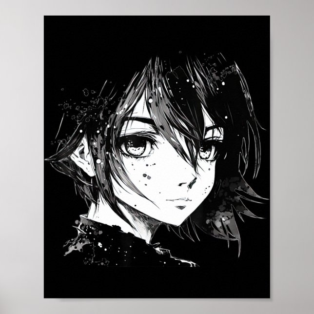 Anime Girl Anime Eyes Ink Art Sketch Drawing for G Poster (Front)