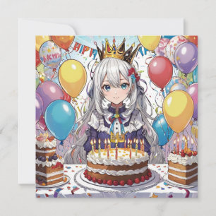  Anime girl B birthday flat card