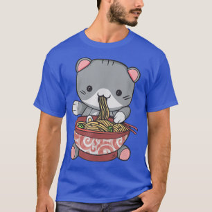 Anime Girl Baby Cat Eats Ramen Soup with Vegetable T-Shirt