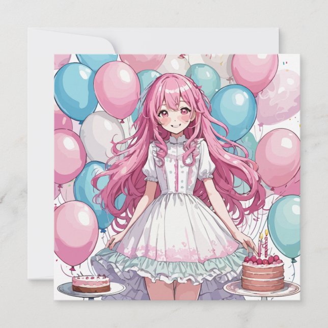 Anime girl Birthday B Invitation (Front)