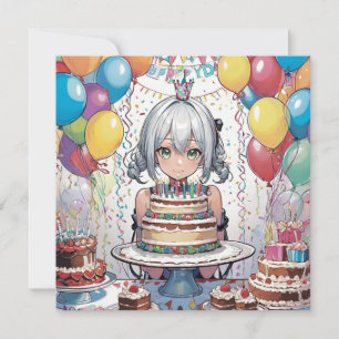 Anime girl birthday flat card