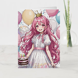Anime girl birthday Foil Greeting Card