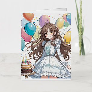 Anime girl birthday foil greeting card