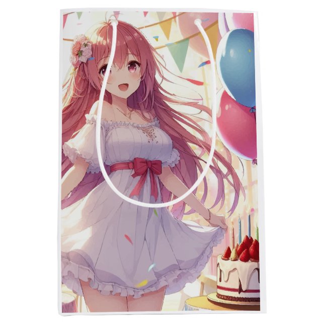Anime girl Birthday Medium Gift Bag (Front)