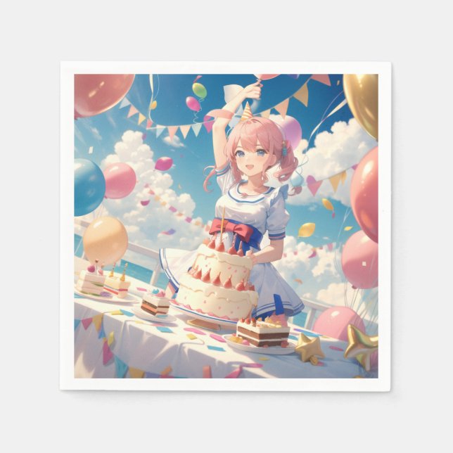 Anime Girl Birthday Napkin (Front)