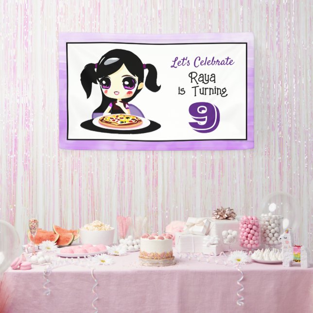 Anime Girl Birthday Pizza Party Banner (Party)