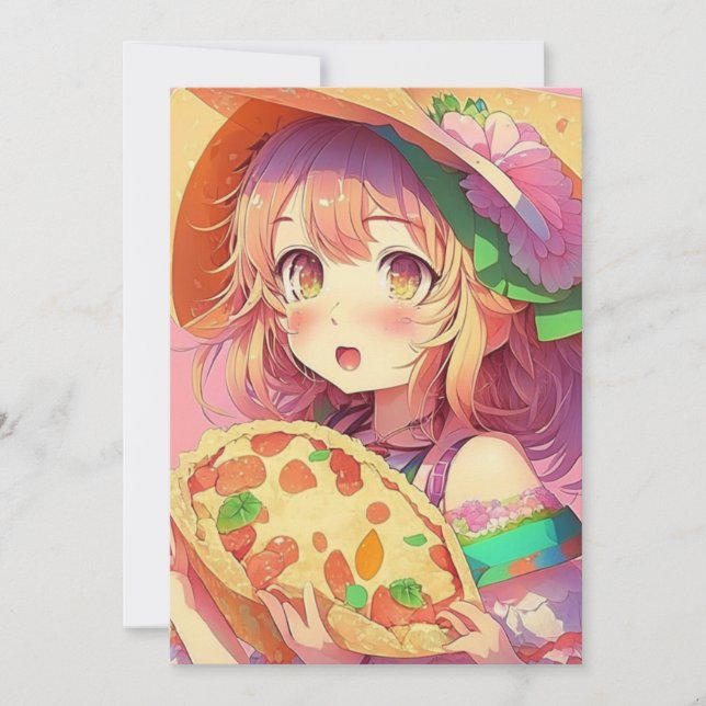 Anime Girl Birthday Pizza Party  Invitation (Front)