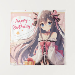 Anime Girl Birthday Tapestry