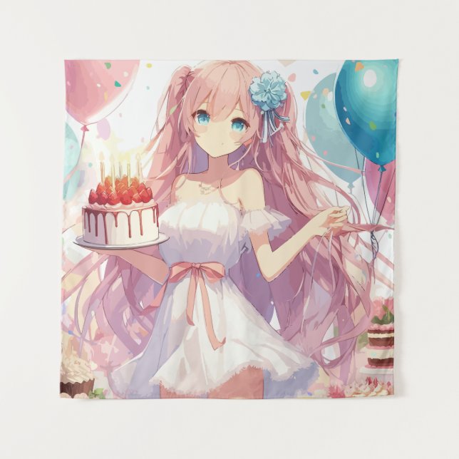 Anime Girl Birthday Tapestry (Front)