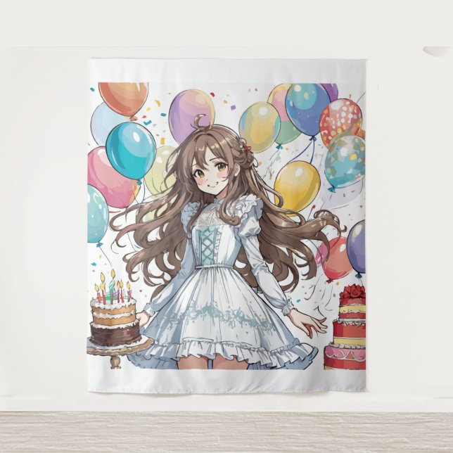 Anime girl birthday Tapestry (Front)