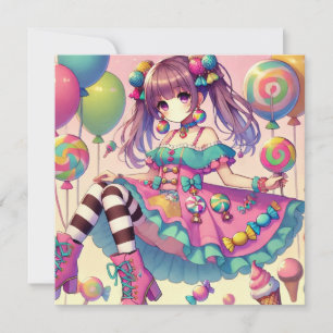 Anime girl Candy birthday card