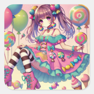 Anime girl Candy birthday  Square Sticker