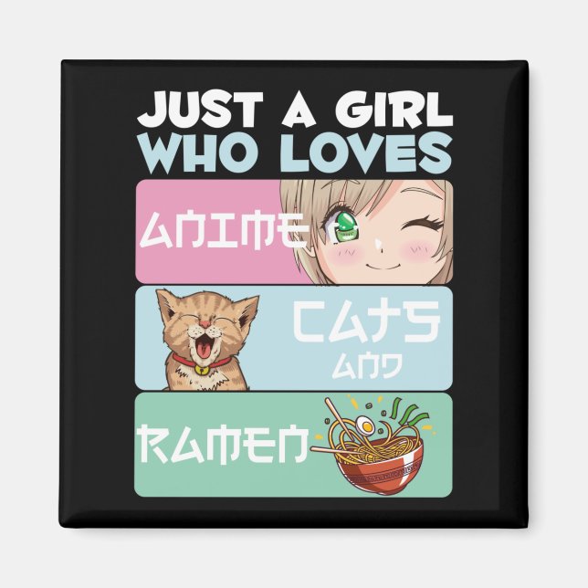 Anime Girl Cat Ramen addicted Japanese Noodles Magnet (Front)