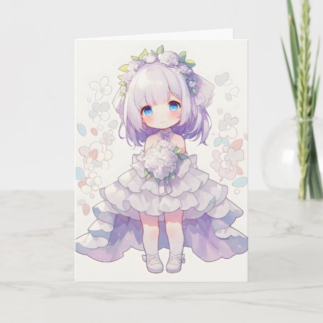 Anime Girl Chibi Bride Holiday Card (Front)