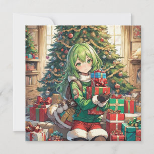 Anime girl Christmas flat card
