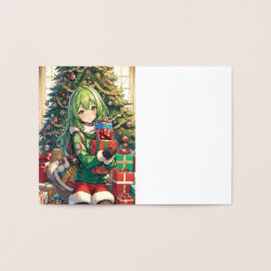 Anime girl Christmas Foil Card