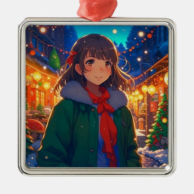 Anime Girl Christmas Lights  Metal Tree Decoration (Front)