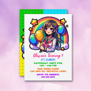 Anime Girl Colourful Pop Art Birthday Invitation