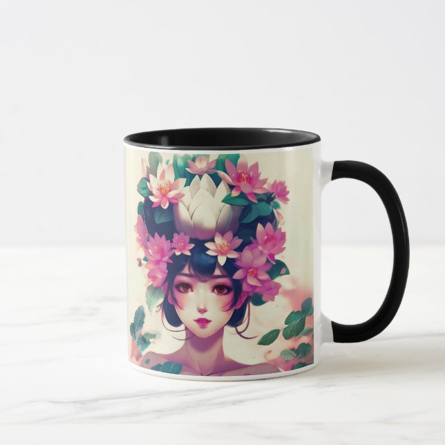 Anime Girl Crowned with Lotus Blossoms Mug (Right)