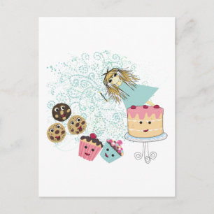 Anime Girl Cupcakes, Cookies, Cake and Magic Wand Postcard