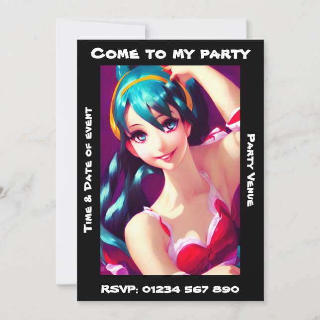 Anime Girl Customisable Party Invitation (Front)