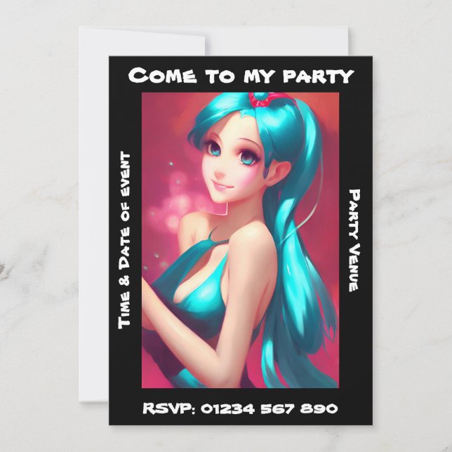 Anime Girl Customisable Party Invitation (Front)