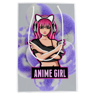 Anime Girl Cute Aesthetic Character Illustration Medium Gift Bag