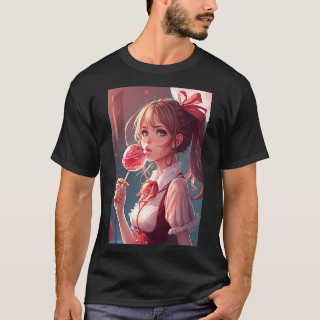 Anime Girl Cute Hottie Eating Lollipop Sexy Shirt (Front)