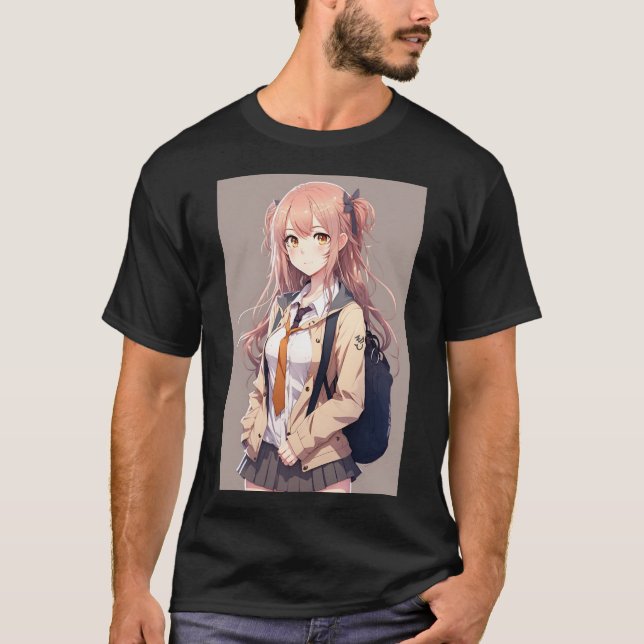 Anime Girl Cute Student Sexy with Backpack T-Shirt (Front)