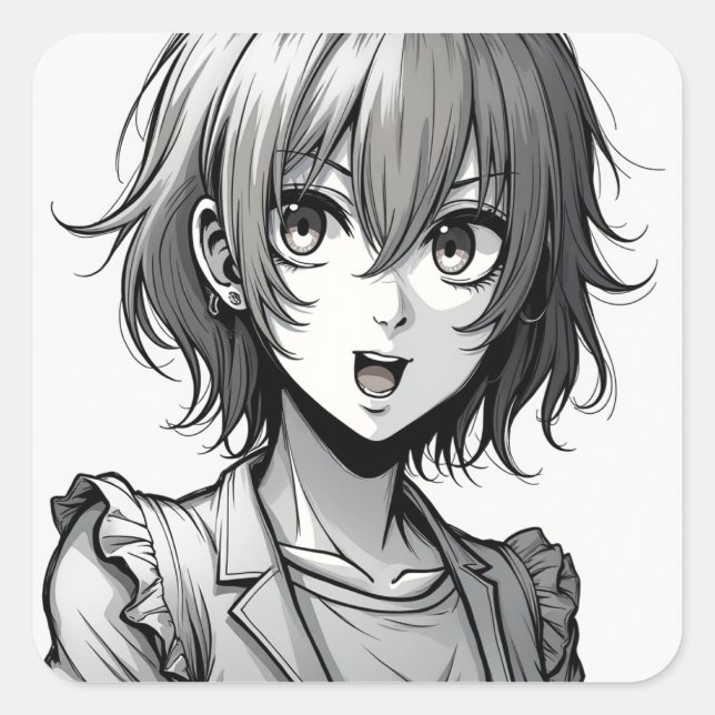 Anime Girl | Dynamic Action‑Style Character Design Square Sticker (Front)