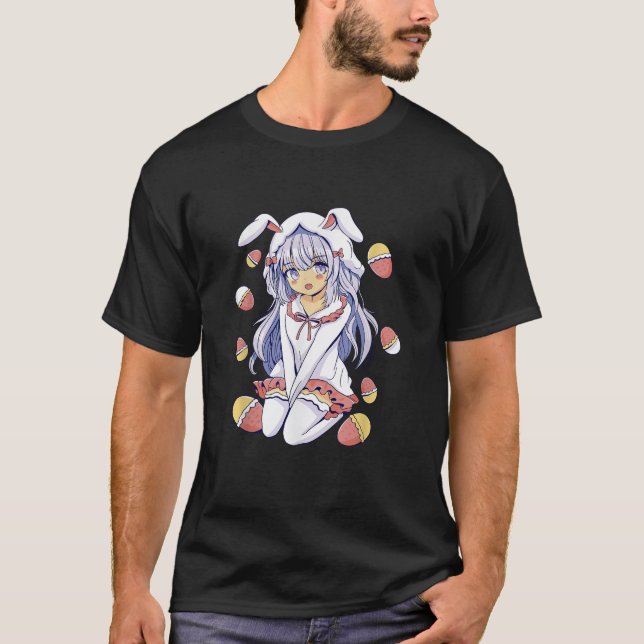 Anime Girl Easter Bunny and Eggs Holiday Graphic P T-Shirt (Front)