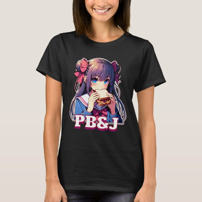 Anime Girl eating a PB&J Sandwich  T-Shirt (Front)