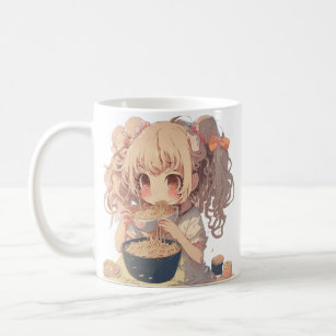 Anime Girl Eating Ramen Noodles Personalised Coffee Mug