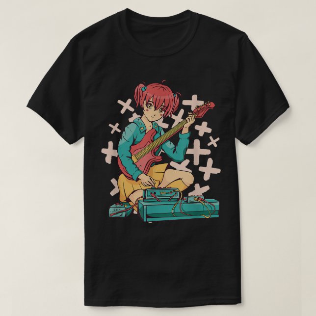 Anime Girl Electric Guitar Cute Kawaii Japanese Ma T-Shirt (Design Front)