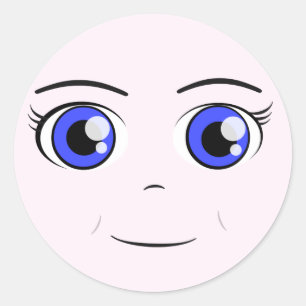 Anime Girl Face Classic Round Sticker