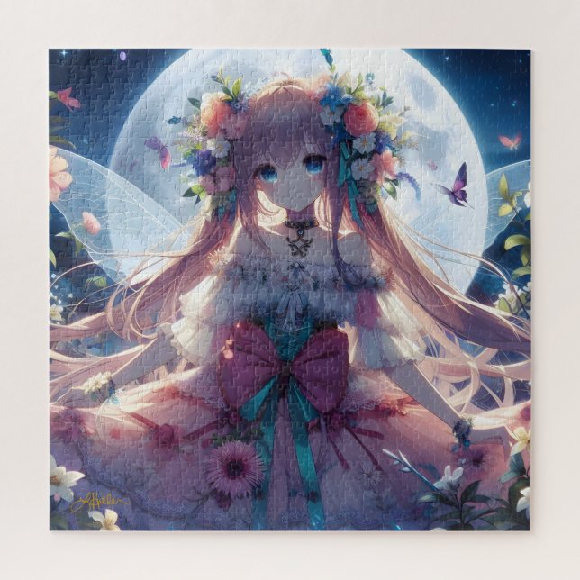 Anime Girl Flower Moon Fairy Jigsaw Puzzle (Vertical)