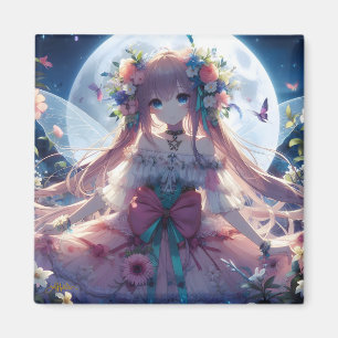 Anime Girl Flower Moon Fairy Magnet
