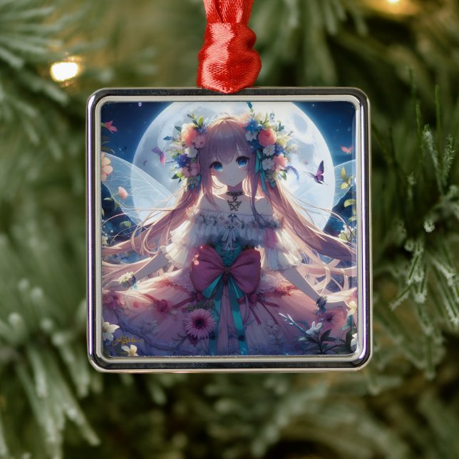Anime Girl Flower Moon Fairy Metal Tree Decoration (Tree)