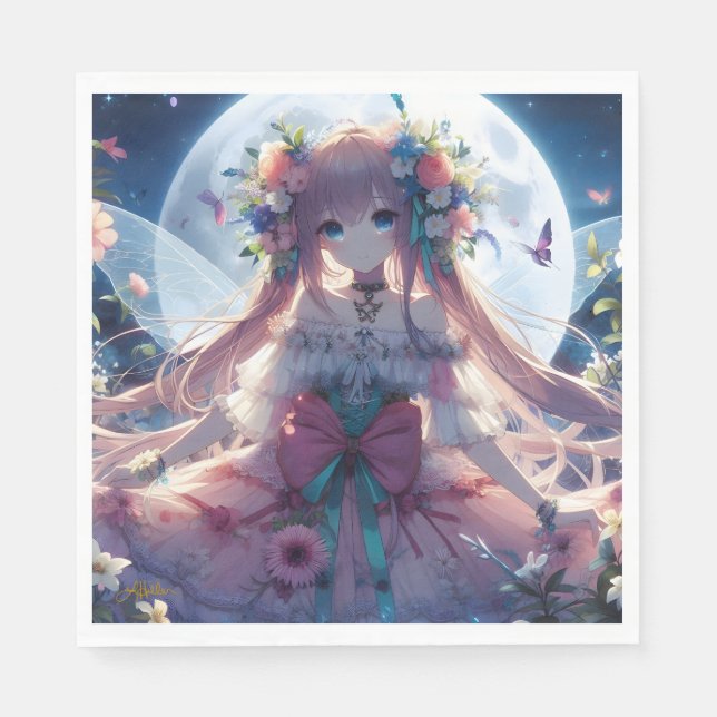 Anime Girl Flower Moon Fairy Napkin (Front)