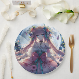 Anime Girl Flower Moon Fairy Paper Plate