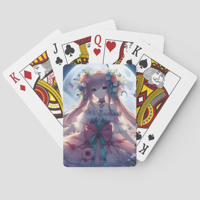 Anime Girl Flower Moon Fairy Playing Cards (Back)