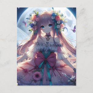 Anime Girl Flower Moon Fairy Postcard