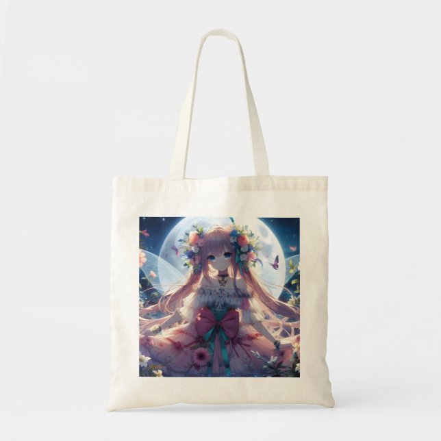 Anime Girl Flower Moon Fairy Tote Bag (Front)